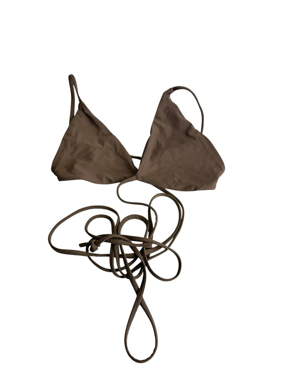 Lea the Label Women’s Size Medium Triangle Bikini Top Taupe Brown Wrap Tie